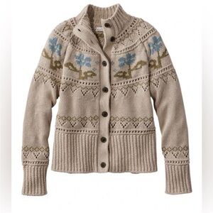 Ll bean Signature - tan floral cardigan sweater